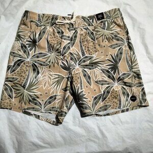 RVCA Mens Swim Trunks Board shorts  Palm Trees XXL Surf Drawstring Yellow Barnes